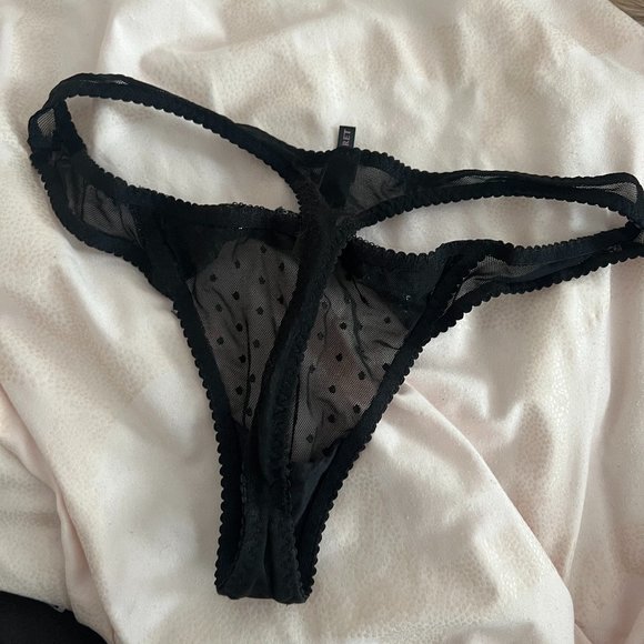 Victoria's Secret black sequin shimmer bow mesh thong panties underwear size M - Picture 6 of 10